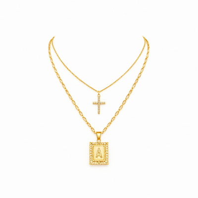 Set de Collares con Inicial y Cruz