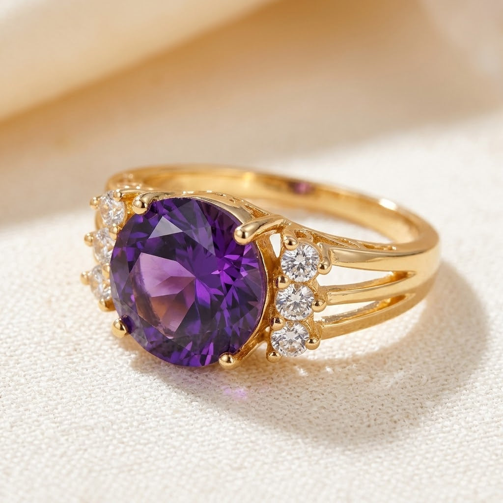 Anillo Brazo Dividido de Oro con Amatista