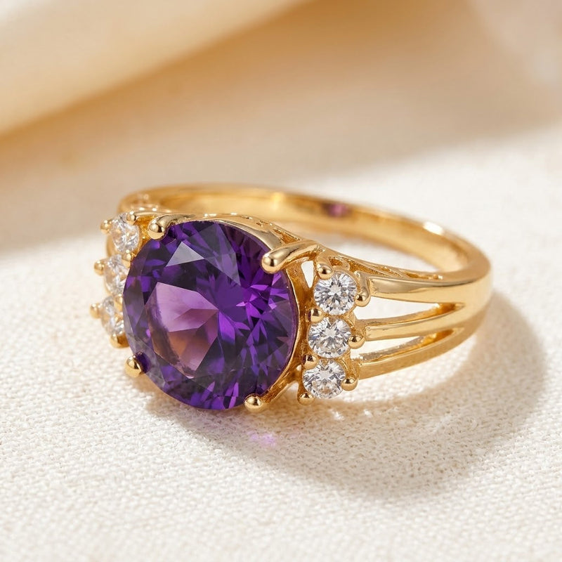 Anillo Brazo Dividido de Oro con Amatista