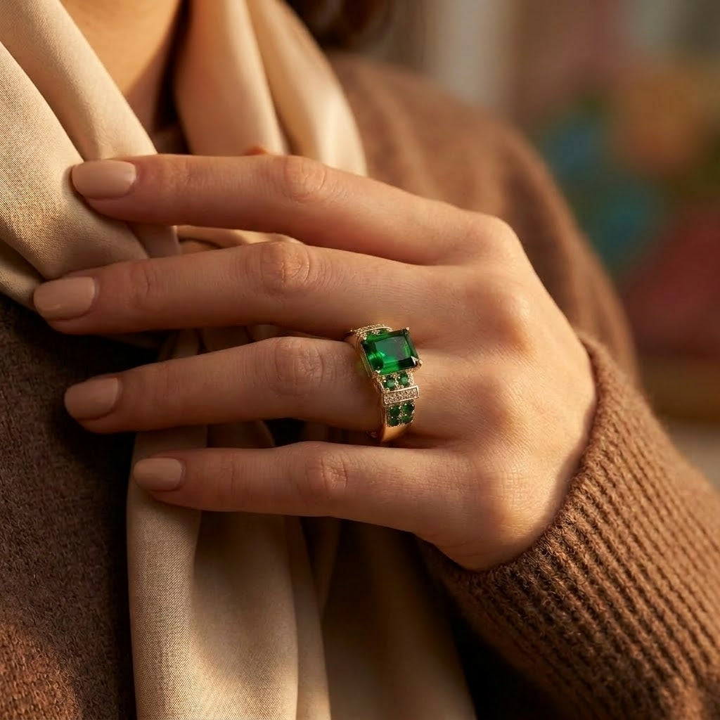 Anillo Multipiedra de Oro con Esmeraldas