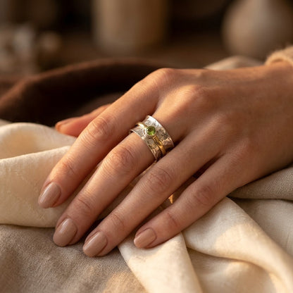 Anillo Banda Rústico de Plata y Oro
