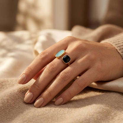 Anillo Abierto Dos Piedras de Oro