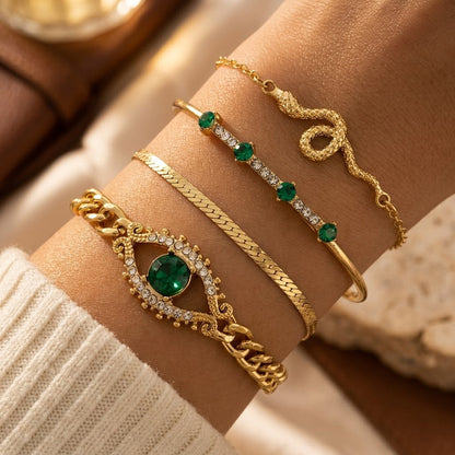 Set de Pulseras con Dijes de Oro y Esmeralda