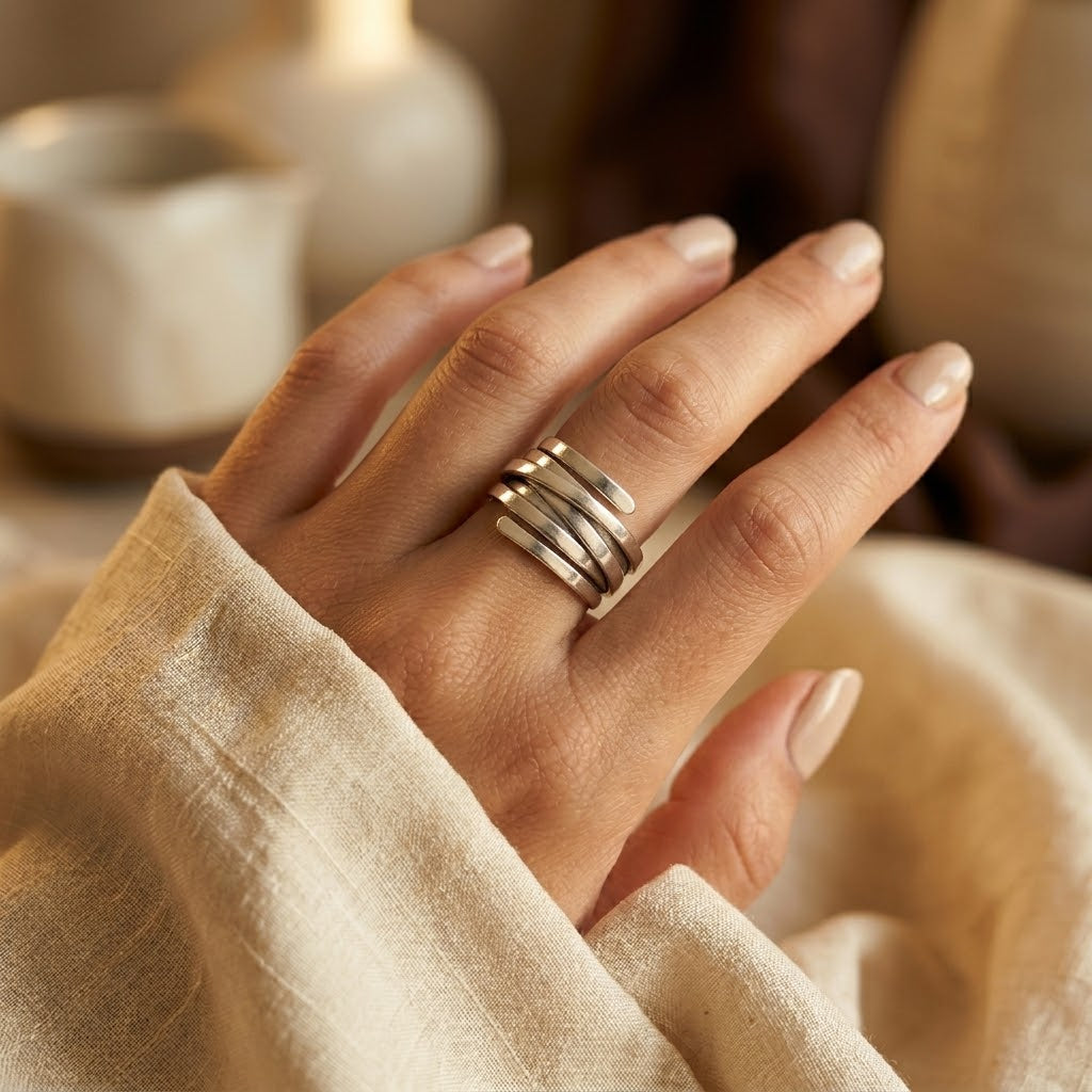 Anillo Envolvente Multibanda de Plata
