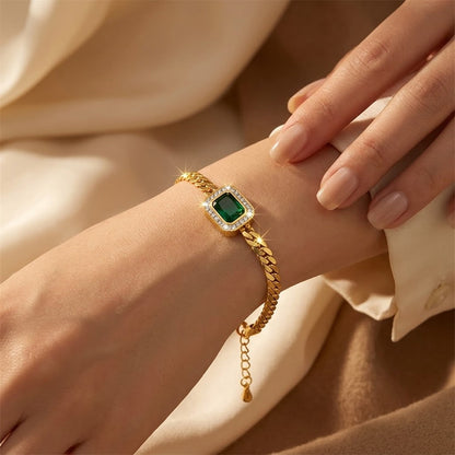 Pulsera de Cadena de Oro con Esmeralda