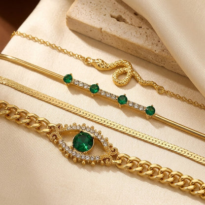 Set de Pulseras con Dijes de Oro y Esmeralda