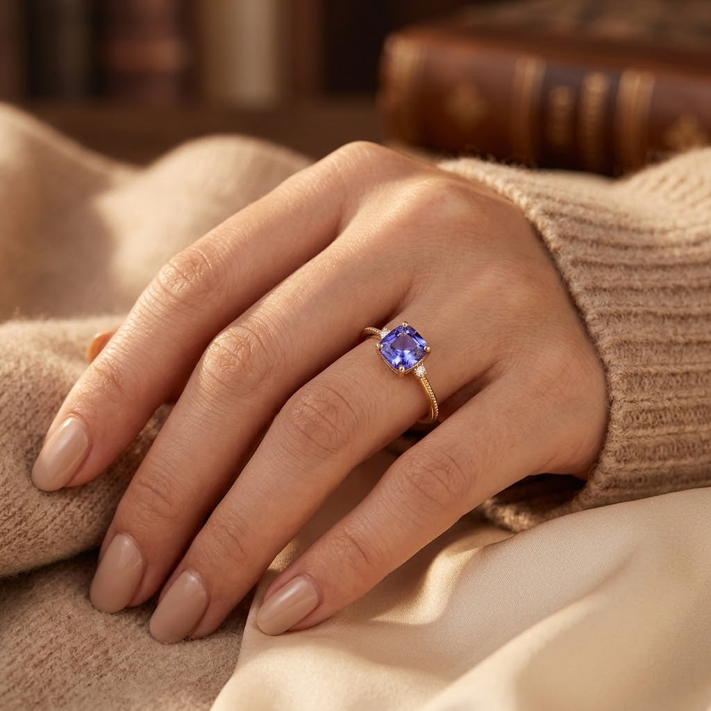 Anillo Solitario de Oro con Amatista